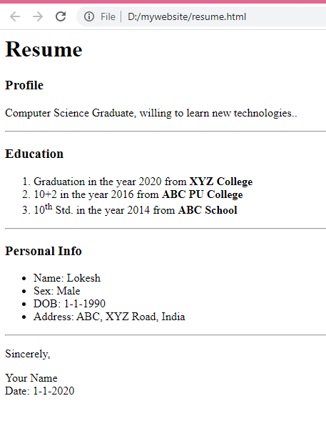 Html Resume Example