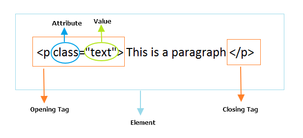 HTML Tag, Attribute, Value and Element